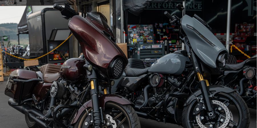 Two street glides on the Black Hills Harley-Davidson lot at Sturgis in 2026