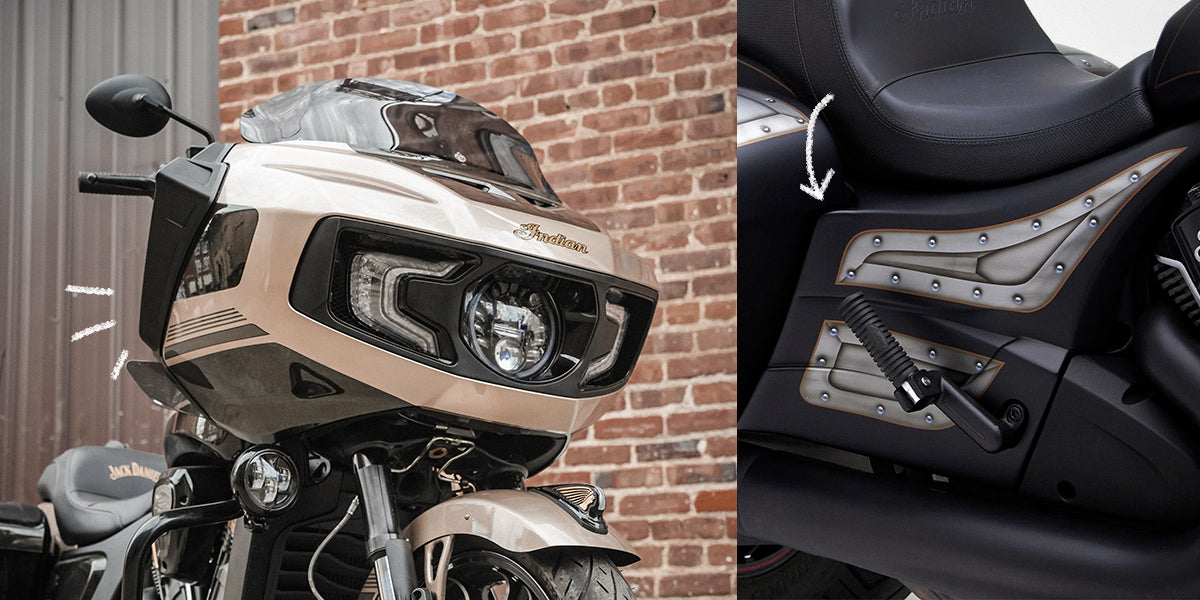 Klock Werks Indian® Challenger featuring Flare® Wings and Reytelo Side Covers, showcasing best Indian Challenger motorcycle parts and accessories for airflow and clean custom style.