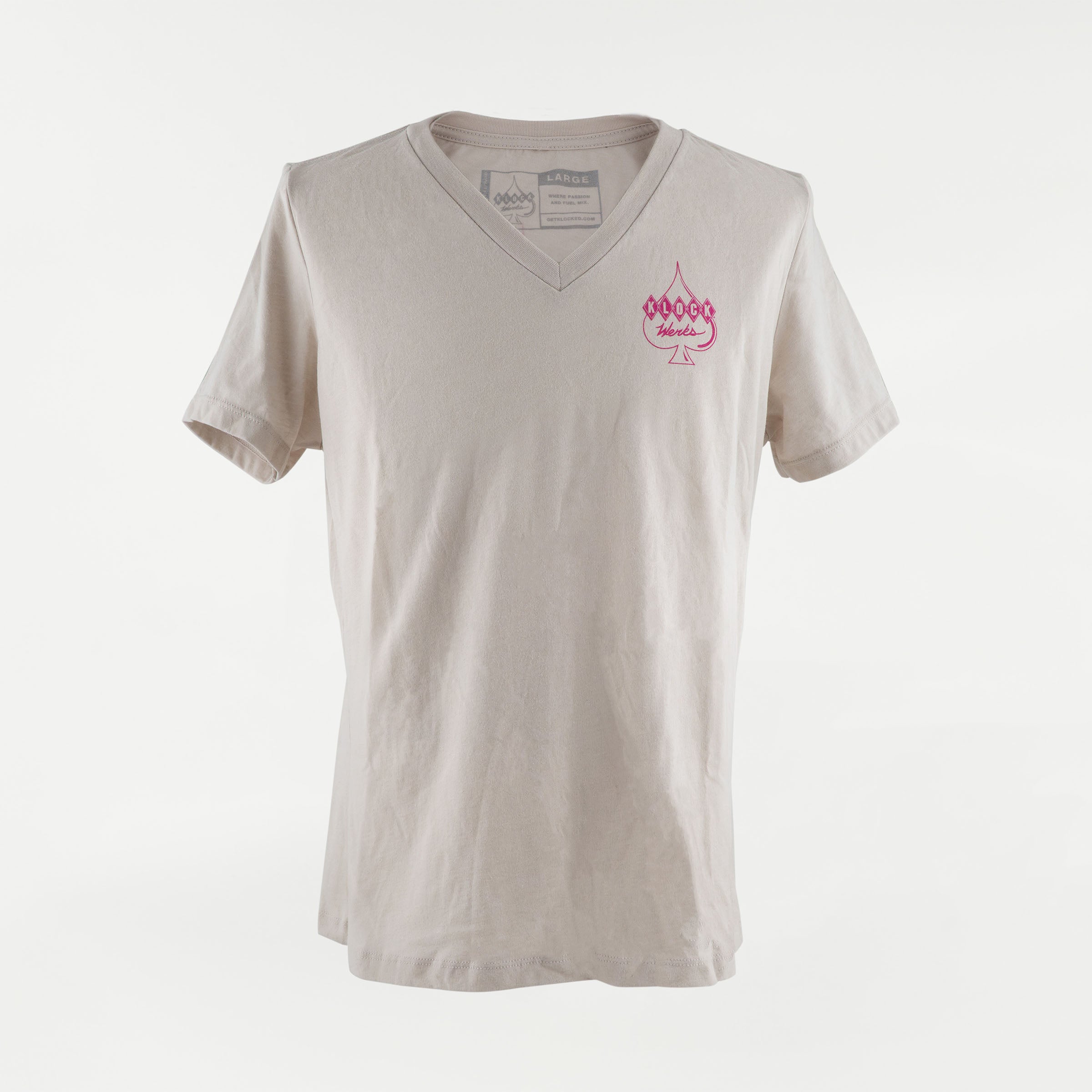 Women's Klassic Logo V-Neck Cream with Pink Ink (Pink Spade / Cream Shirt Front)