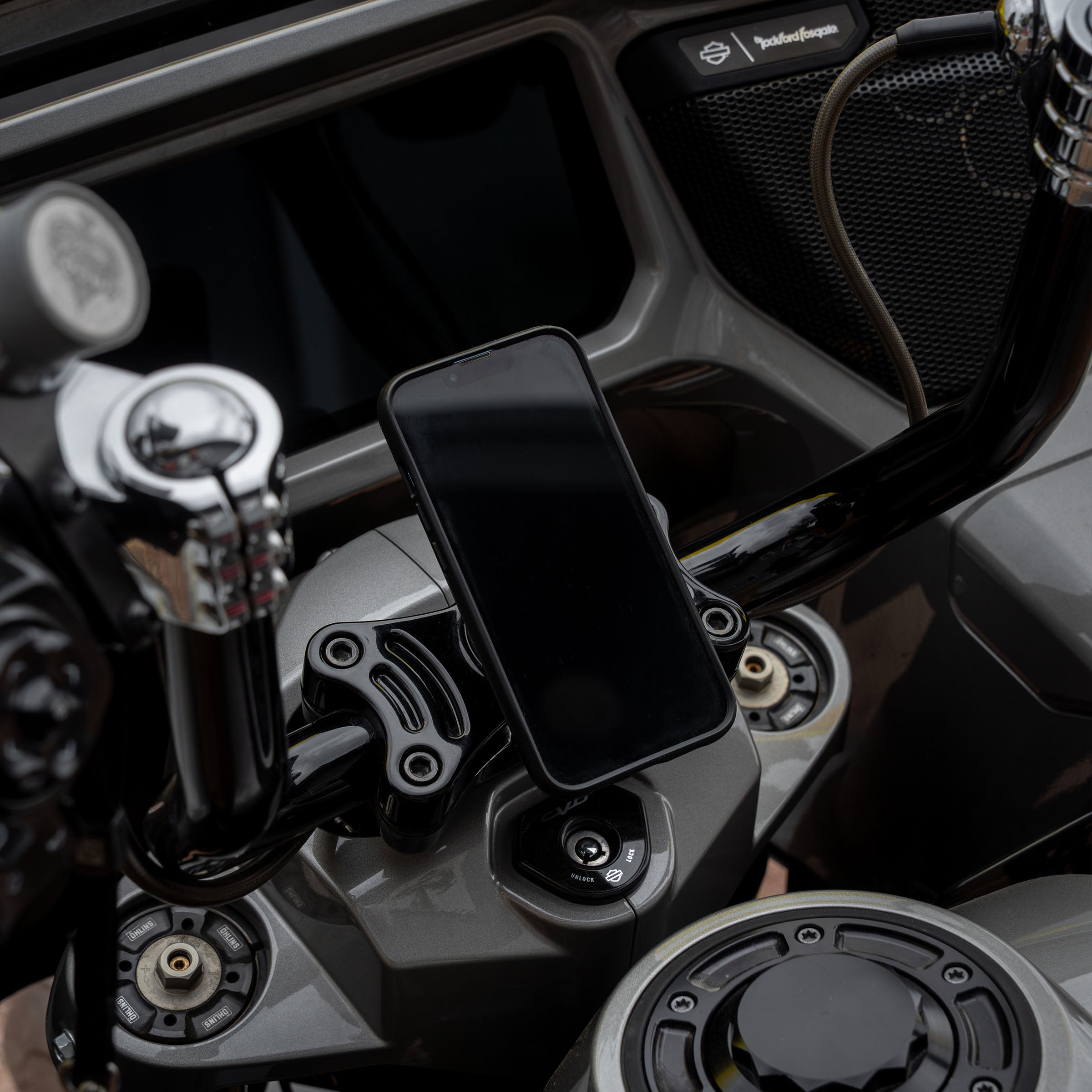 Black Center Riser Magnetic Phone Mount for Harley Davidson Motorcycles(Black Mount) 