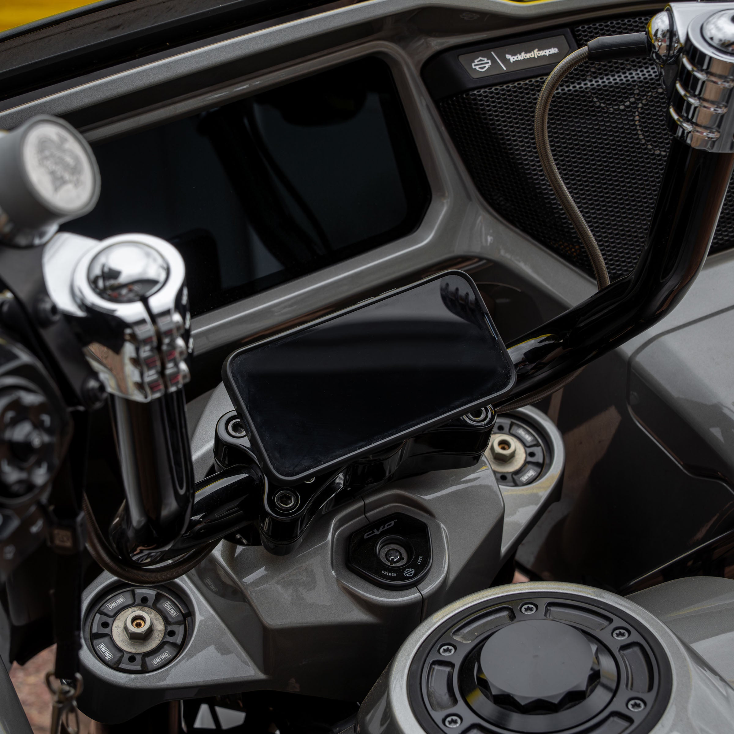 Black Center Riser Magnetic Phone Mount for Harley Davidson Motorcycles(Black Mount) 