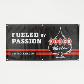 Fueled by Passion Klock Werks Shop or Garage Outdoor Banner