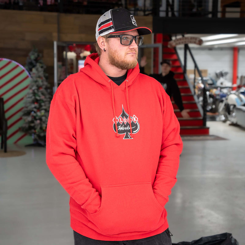 Klock Werks Red Spade Hoodie (Model Wearing Size 2X-Large)
