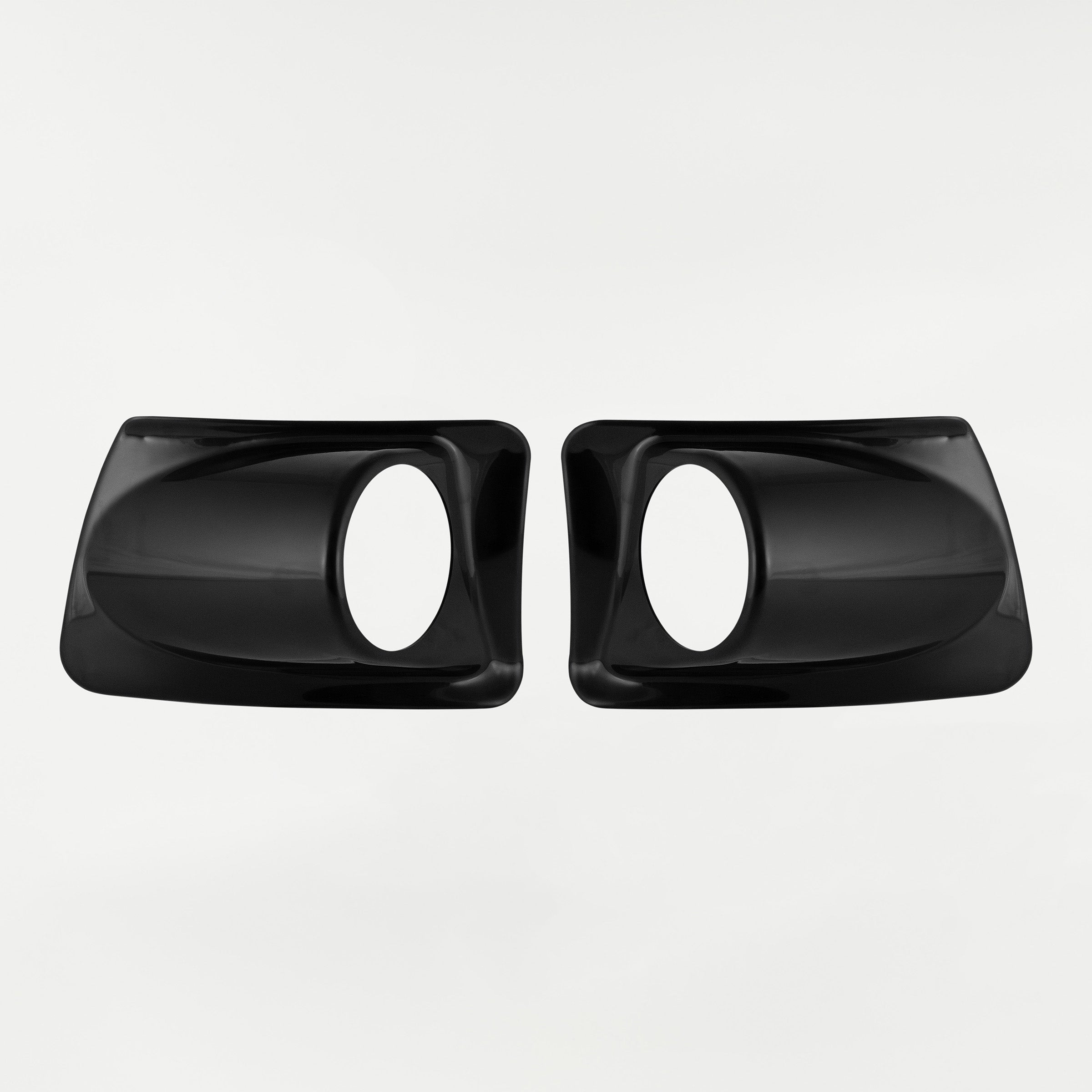 Klock Werks Light Pods for FXRP Style Fairings otherwise known as Police Light Pods for Fxrp Fairings. Product shot on a white background, lightpods unpainted in black. 