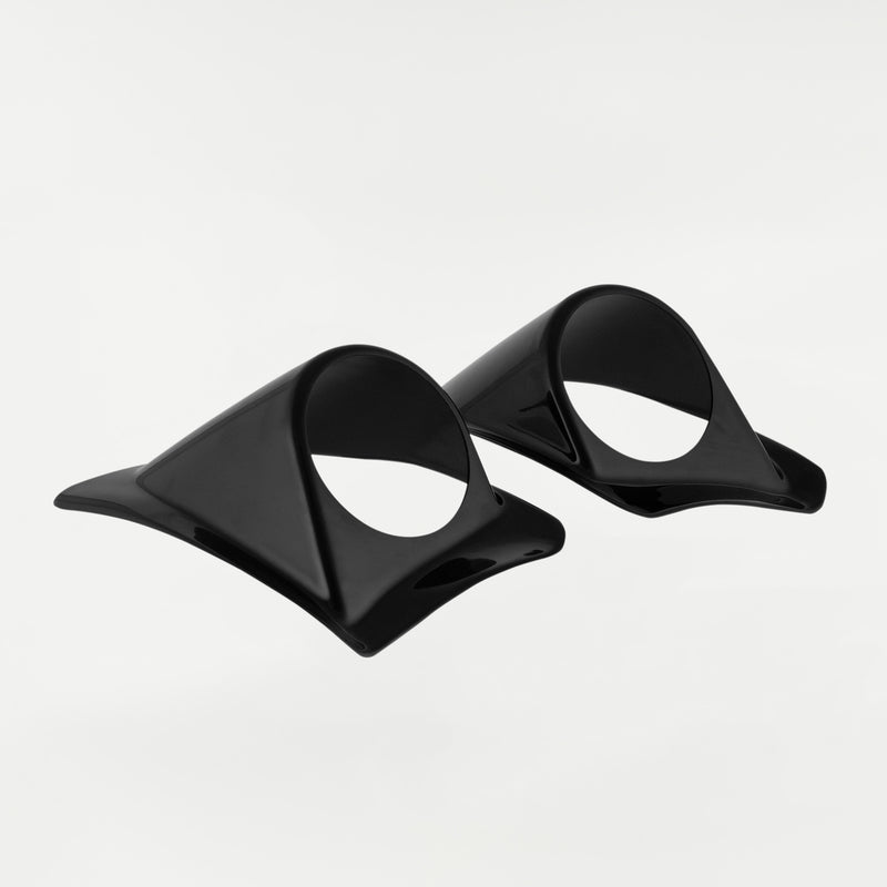 Klock Werks Light Pods for FXRP Style Fairings otherwise known as Police Light Pods for Fxrp Fairings. Product shot on a white background, lightpods unpainted in black. 