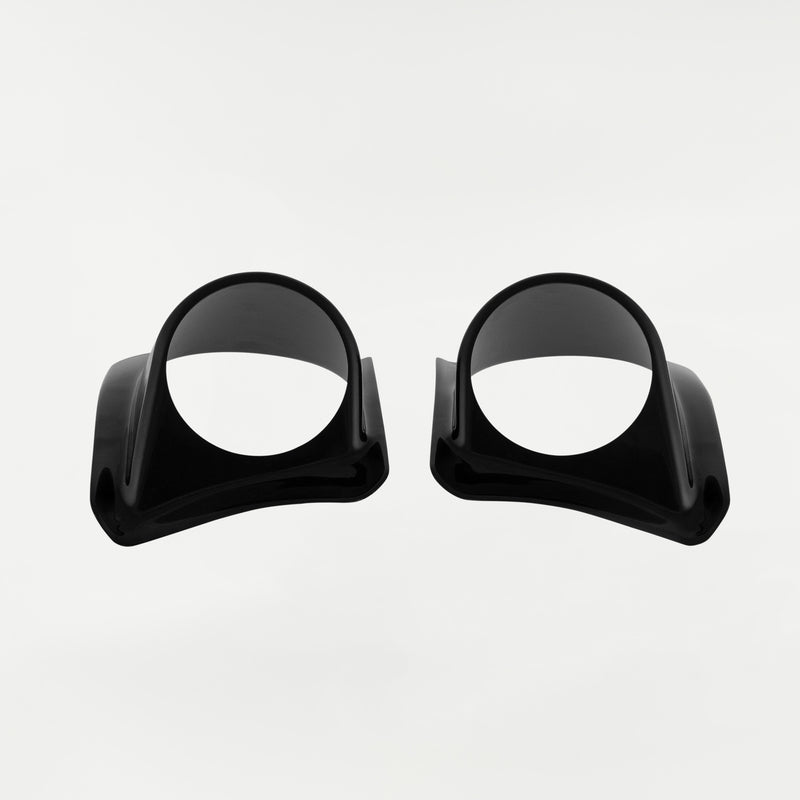 Klock Werks Light Pods for FXRP Style Fairings otherwise known as Police Light Pods for Fxrp Fairings. Product shot on a white background, lightpods unpainted in black. 