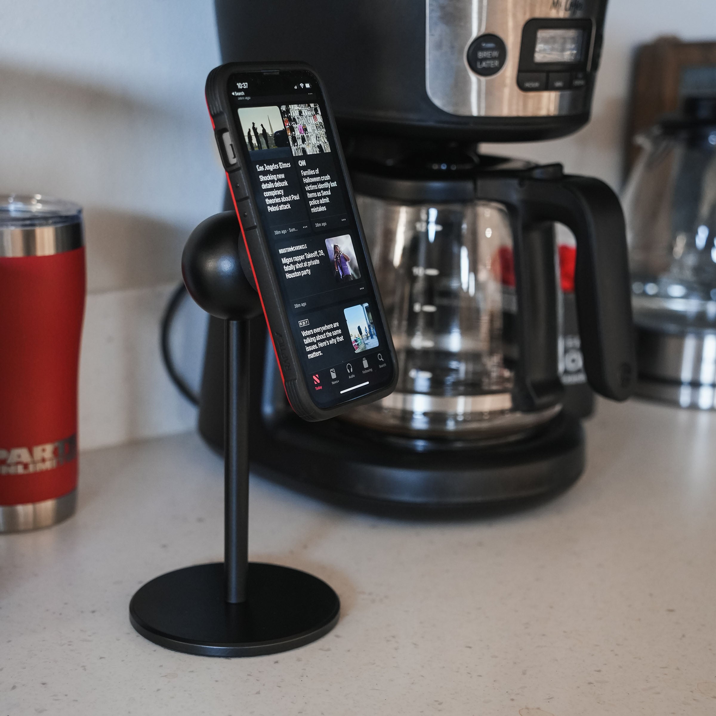 Black Satin iOMini Magnetic Phone Mount with Phone (iOmini - Black Satin with iPhone)