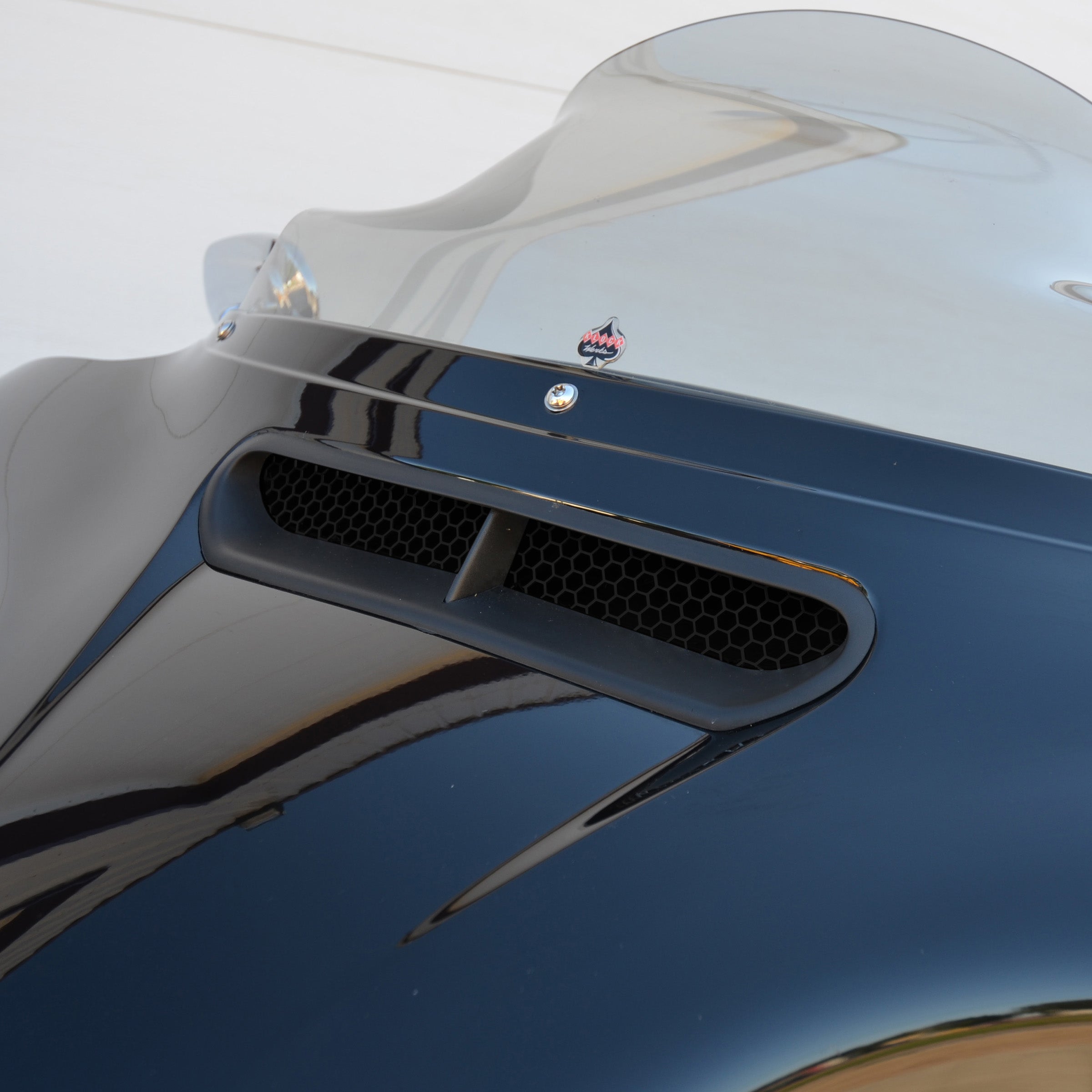 Honeycomb Fairing Vent Screens for Harley-Davidson 2014-2024 FLH motorcycles shown on bike (Honeycomb - Black)