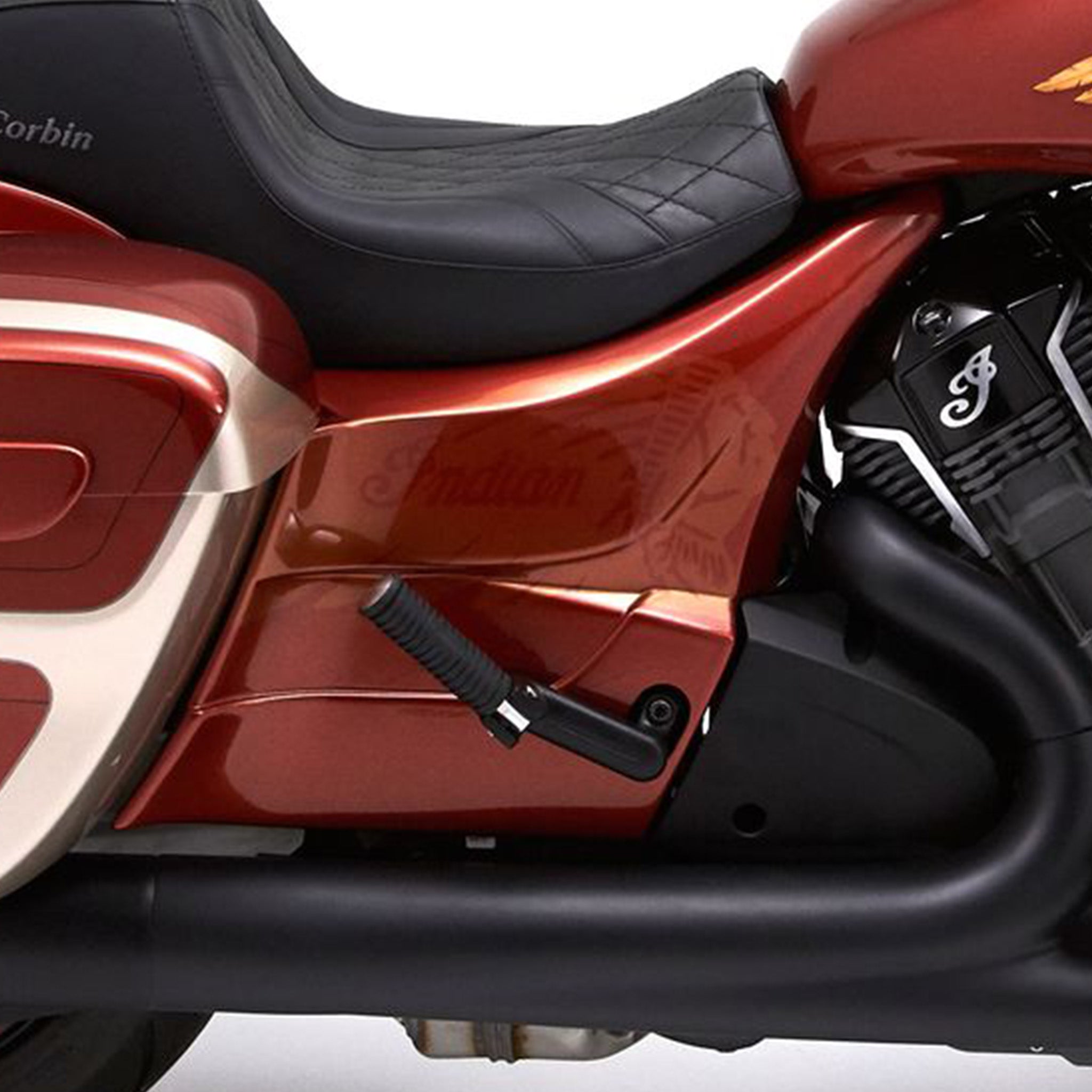 Reytelo Side Covers for Indian® 2020-2024 Challenger and Pursuit on rust motorcycle