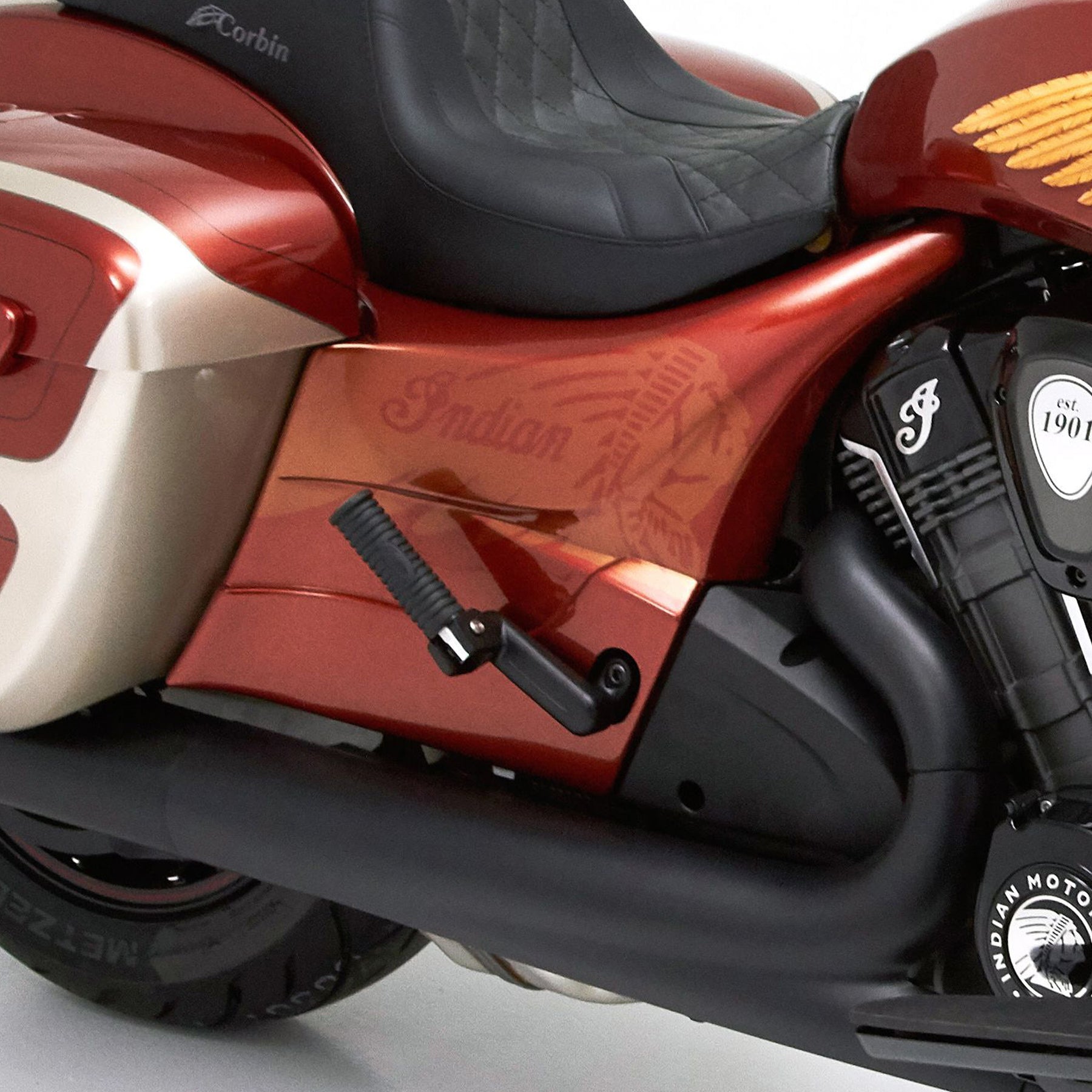 Reytelo Side Covers for Indian® 2020-2023 Challenger and Pursuit on rust motorcycle