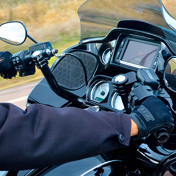 10" Black bar and black knuckles on KlipHanger Bars for Harley-Davidson 2015-2023 Road Glide Motorcycles