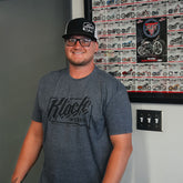 Ryan is wearing a 2X-Large Klock Werks State T-Shirt in Heather Navy (Ryan is wearing a 2X-Large in Heather Navy)