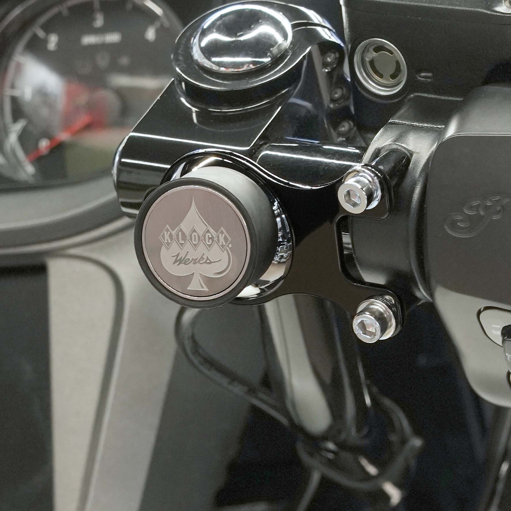 Black Ambidextrous Handlebar Magnetic Phone Mount for Indian® Challenger and Pursuit Motorcycles shown on bike(Black Ambidextrous Mount on bike)