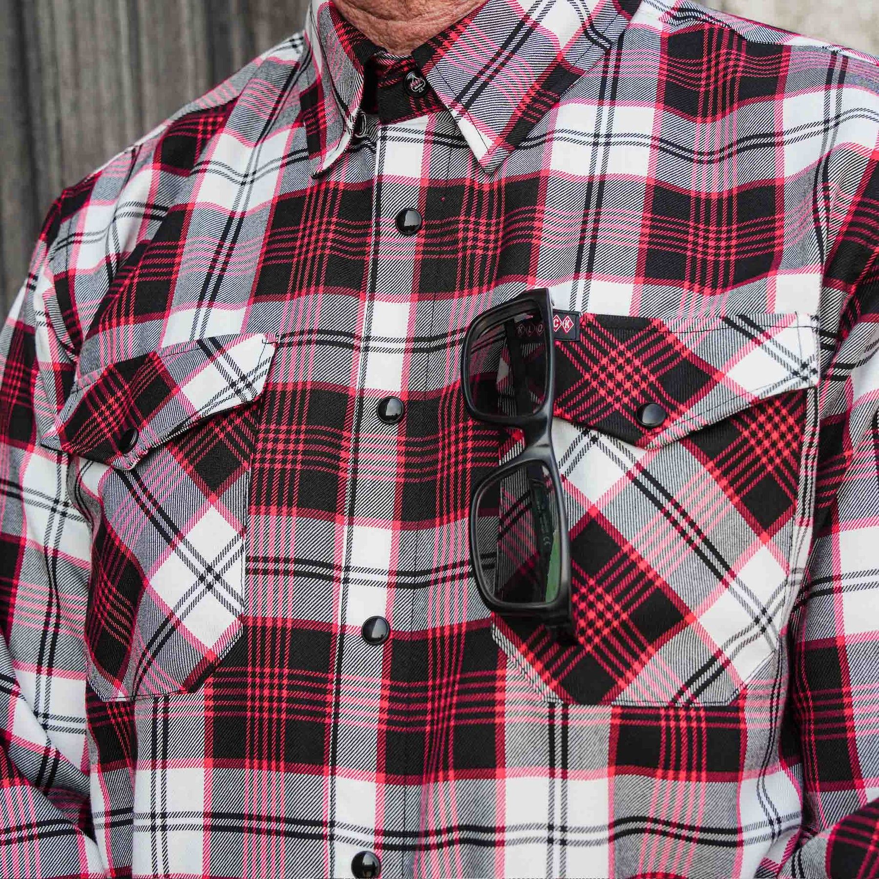 Klock Werks x Dixxon 25th Anniversary Flannel with dual button down flap chest pockets with utility slot for pens, sunglasses, etc.