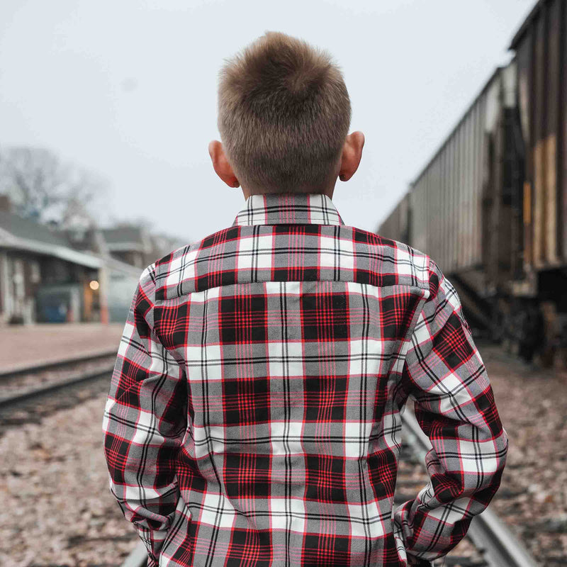 Klock Werks x Dixxon 25th Anniversary Flannel. Brantley is wearing a Youth Large.(Brantley is wearing a youth large.)