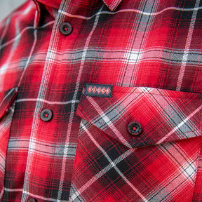Klock Werks x Dixxon Tribute Flannel for Men Dual button down flap chest pockets with utility slot for pens, sunglasses, etc. and Klock Werks brand tag on left chest pocket