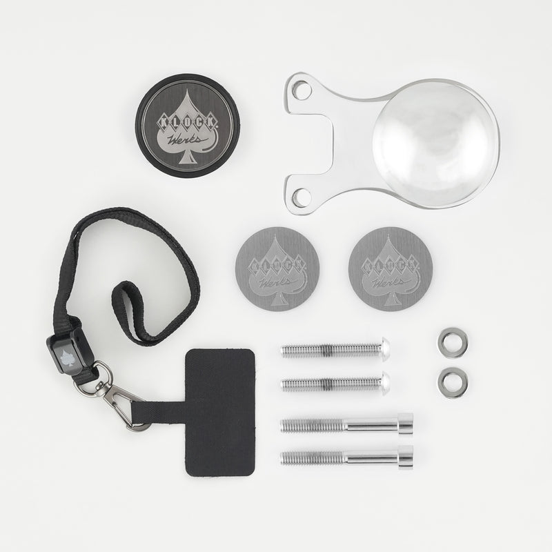 Chrome Ambidextrous Handlebar Magnetic Phone Mount for Indian® Challenger and Pursuit Motorcycles showing complete kit(Chrome Ambidextrous Mount - Complete Kit)