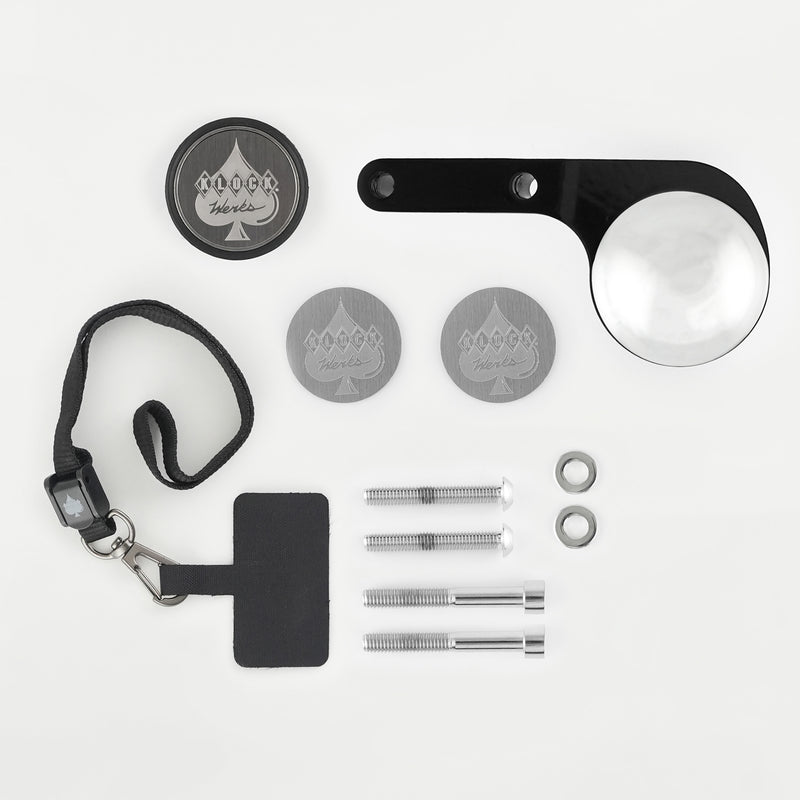 Left Black Perch Handlebar Magnetic Phone Mount for Indian® Challenger and Pursuit Motorcycles showing complete kit(Left Black Perch Mount - Complete Kit)