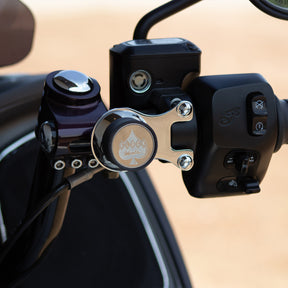 Chrome Ambidextrous Handlebar Magnetic Phone Mount for Indian® Challenger and Pursuit Motorcycles shown on bike