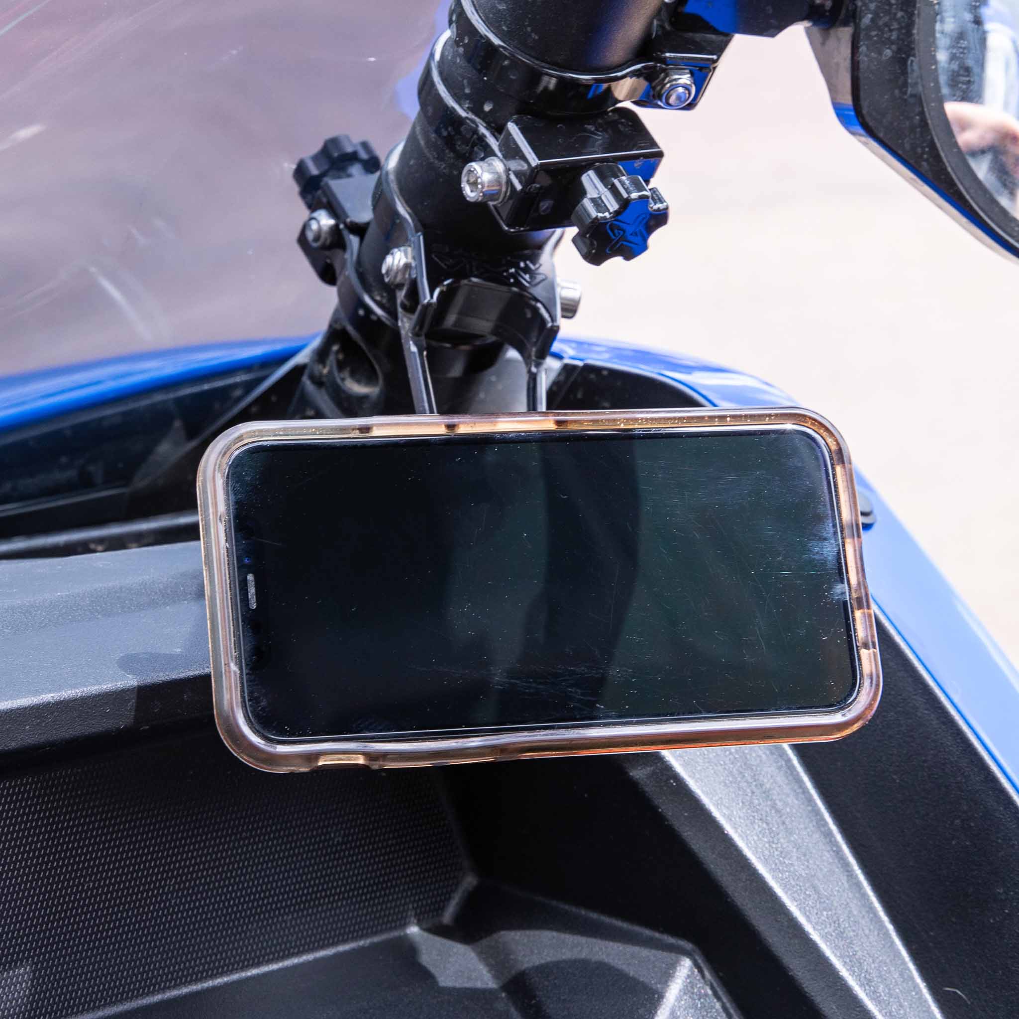 1.75" Offset Roll Cage Magnetic Phone Mount shown on Kawasaki KRX 1000 side by side(1.75" Mount shown on Kawasaki KRX 1000 - rotate and adjust for perfect placement)