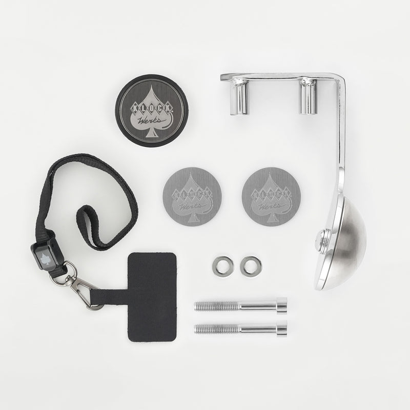 Left Chrome Perch Handlebar Magnetic Phone Mounts for Victory® Motorcycles showing complete kit(Left Chrome Perch Mount - Complete Kit)