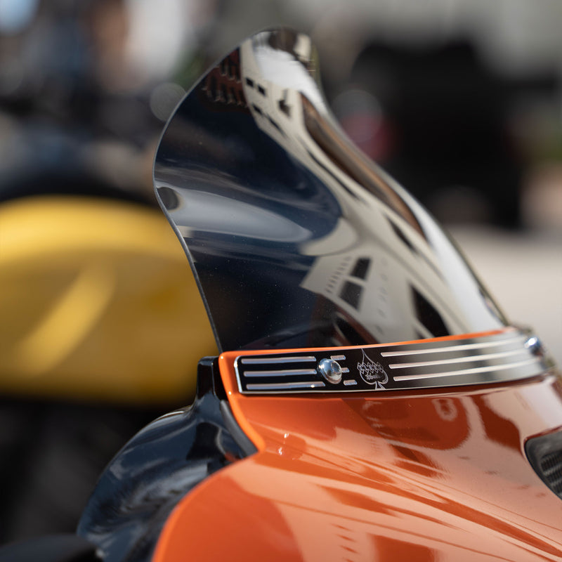 Klock Werks logo Windshield Trim for Harley-Davidson FLH Models 2014-2025 in black contrast(KW Logo - Black Contrast Cut)