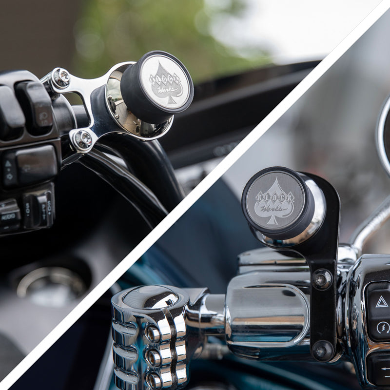 Ambidextrous and Perch Magnetic Phone Mounts for Harley-Davidson® (Phone Mounts for Harley-Davidson® - Ambidextrous (left) vs. Perch (right))
