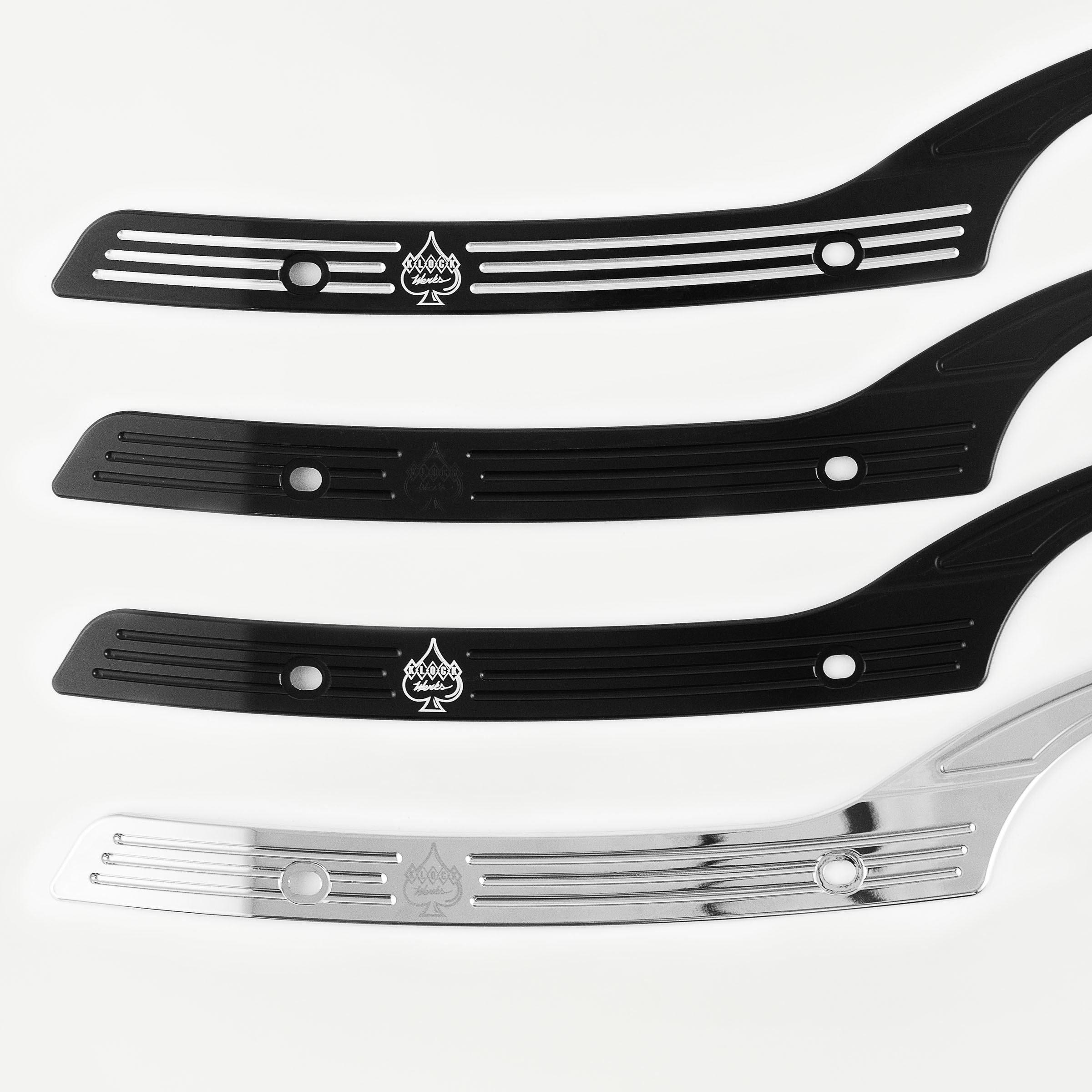 Windshield Trim for 2015-2024 Harley-Davidson Road Glide(Shown in order from top to bottom: Black Contrast, Black Out, Black w/Contrast Logo, Chrome)