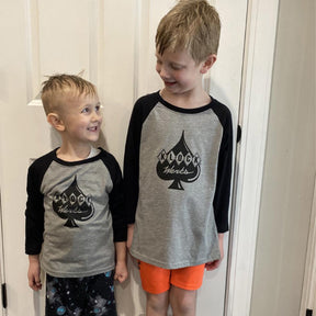 Klassic Logo Youth 3/4 Sleeve Conor is wearing a Small and Ledger is wearing a Medium Klassic Logo Youth 3/4 Sleeve